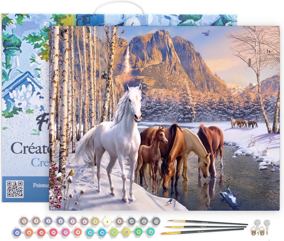 FiguredArt Schilderen op Nummer Volwassenen met lijst - Paarden aan het einde van de winter - Handwerk acrylverf Kit DIY Compleet - 40x50cm Canvas al ingelijst